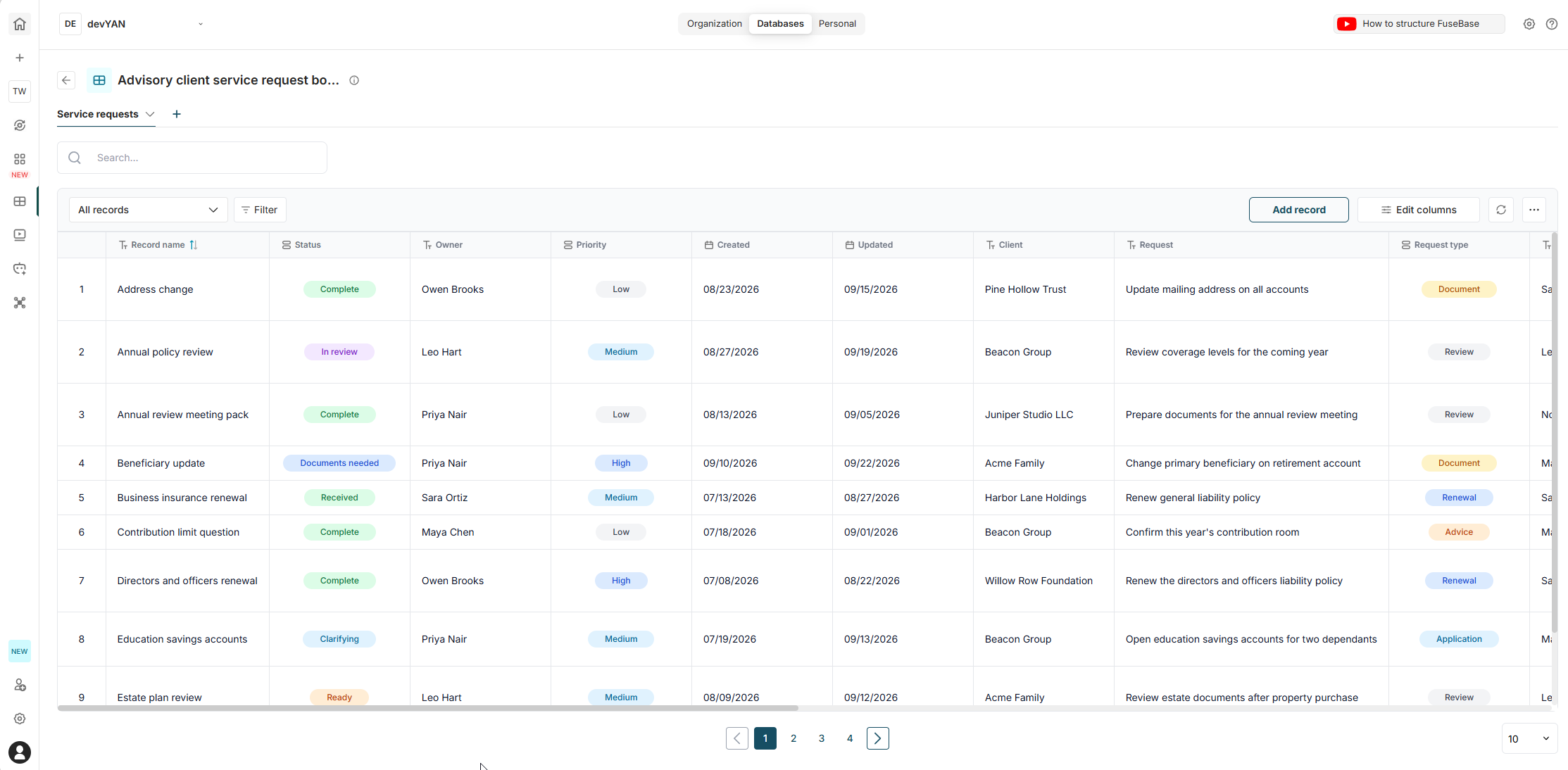 Legacy FuseBase databases screenshot