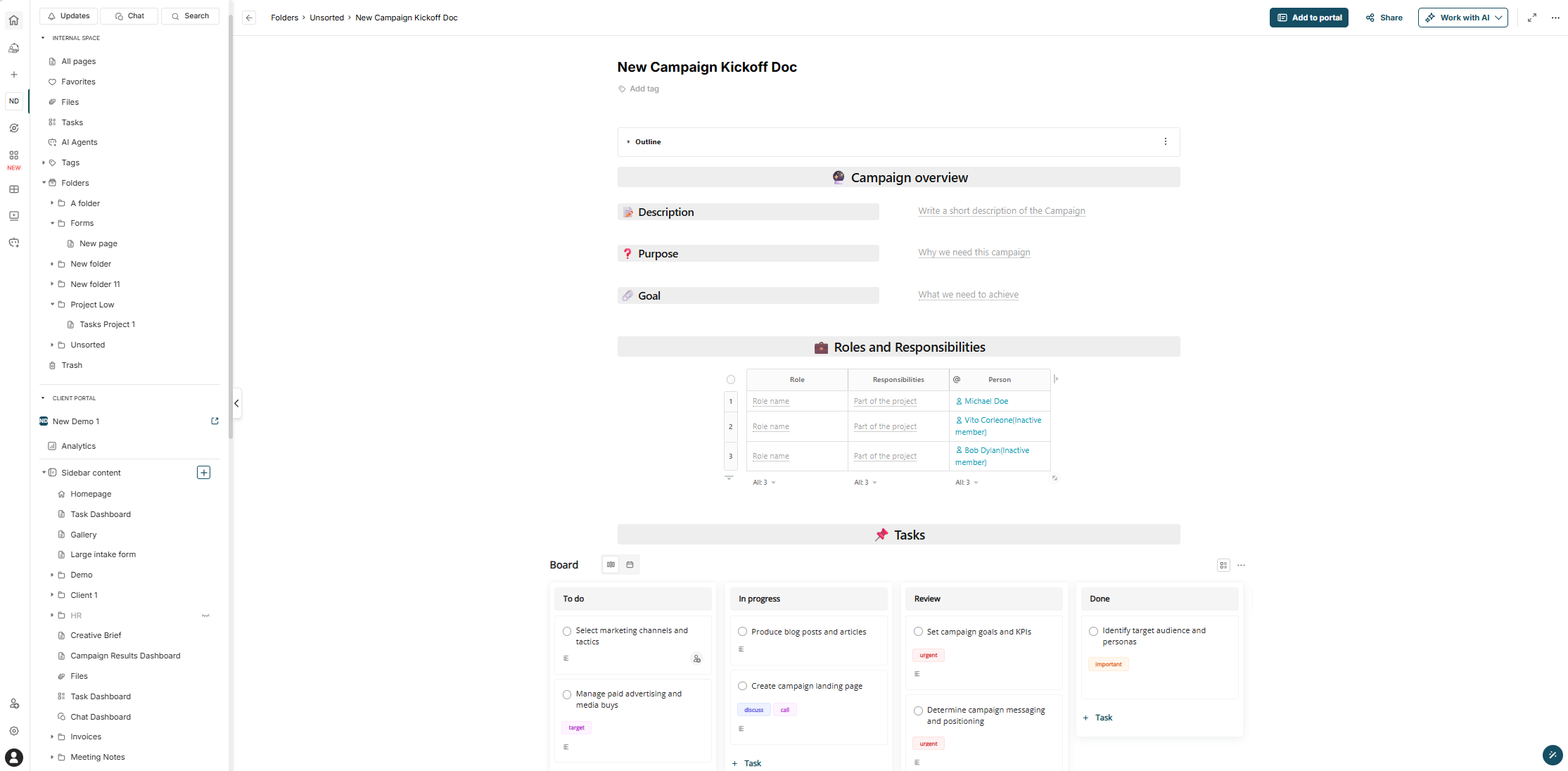 Legacy FuseBase internal workspaces screenshot