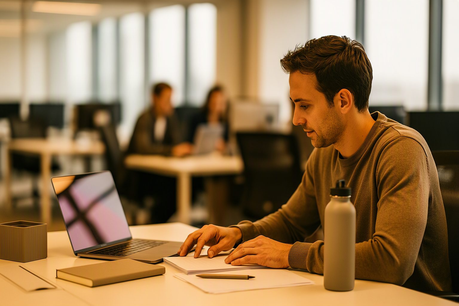 A partner operations lead reviewing referrals at a quiet desk