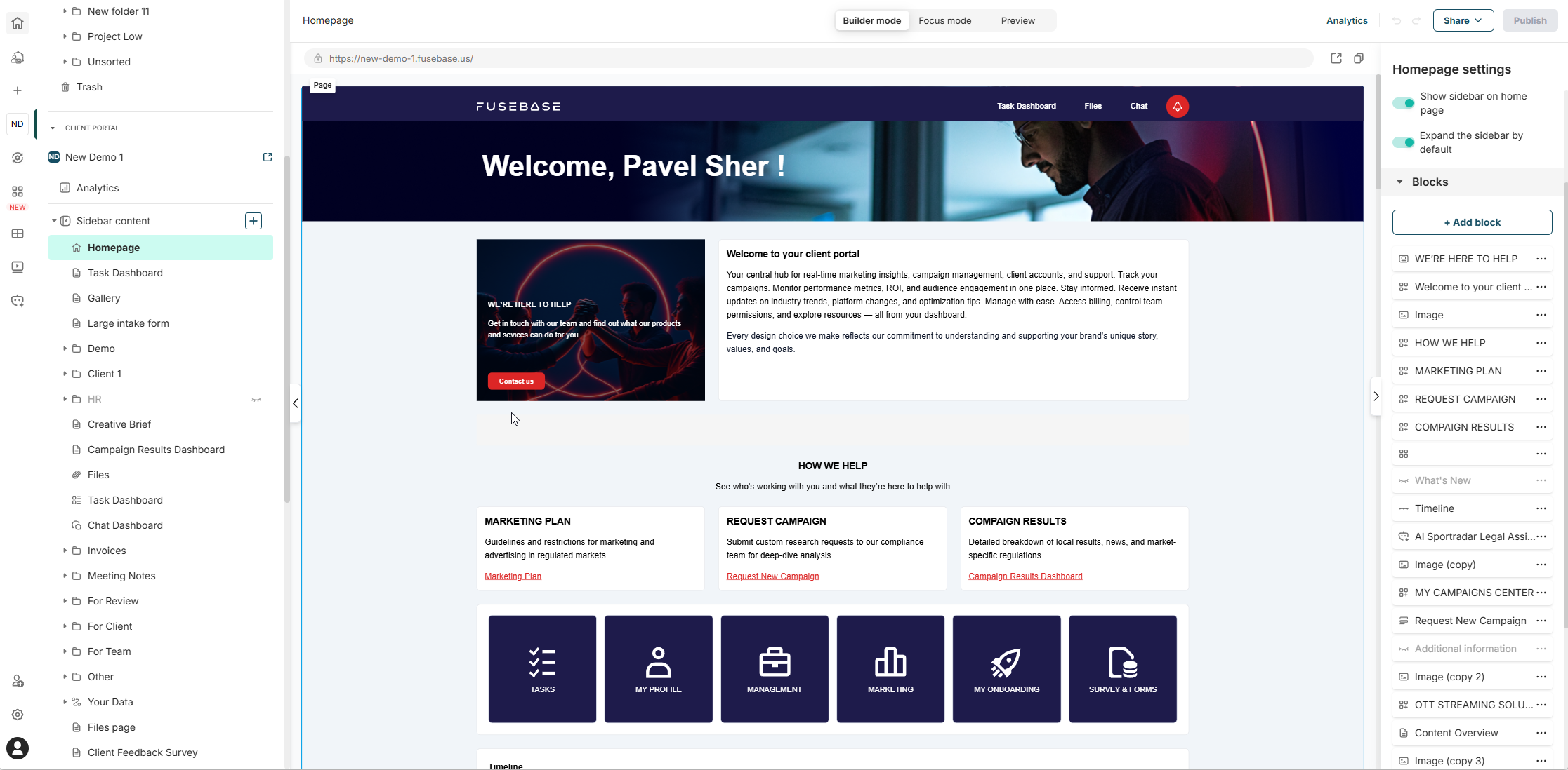 Static legacy FuseBase client portal screenshot