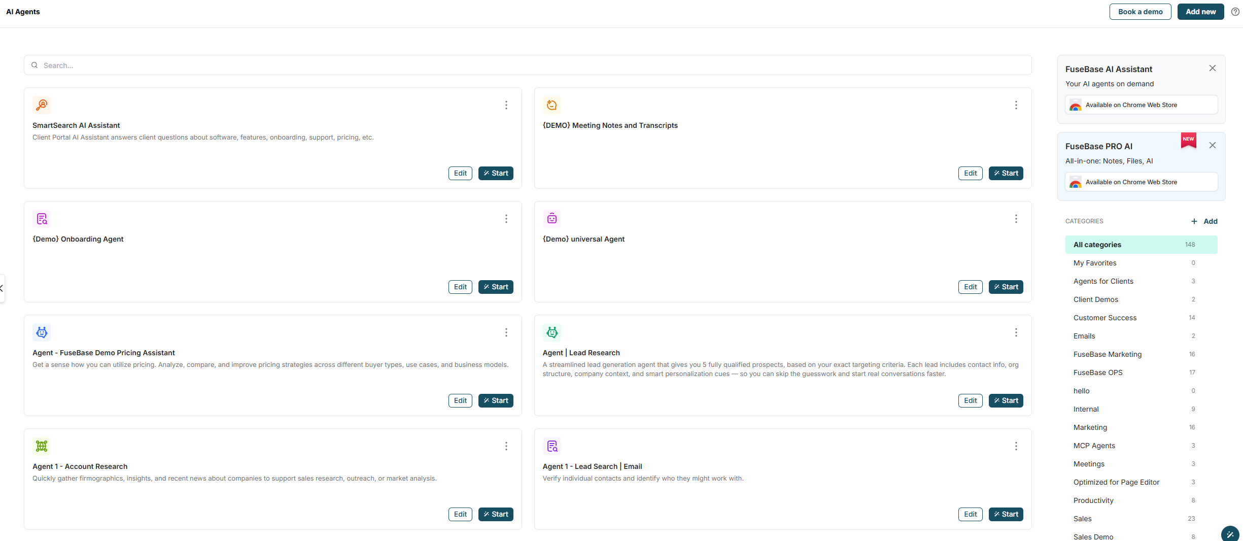Legacy FuseBase ai chat agents screenshot