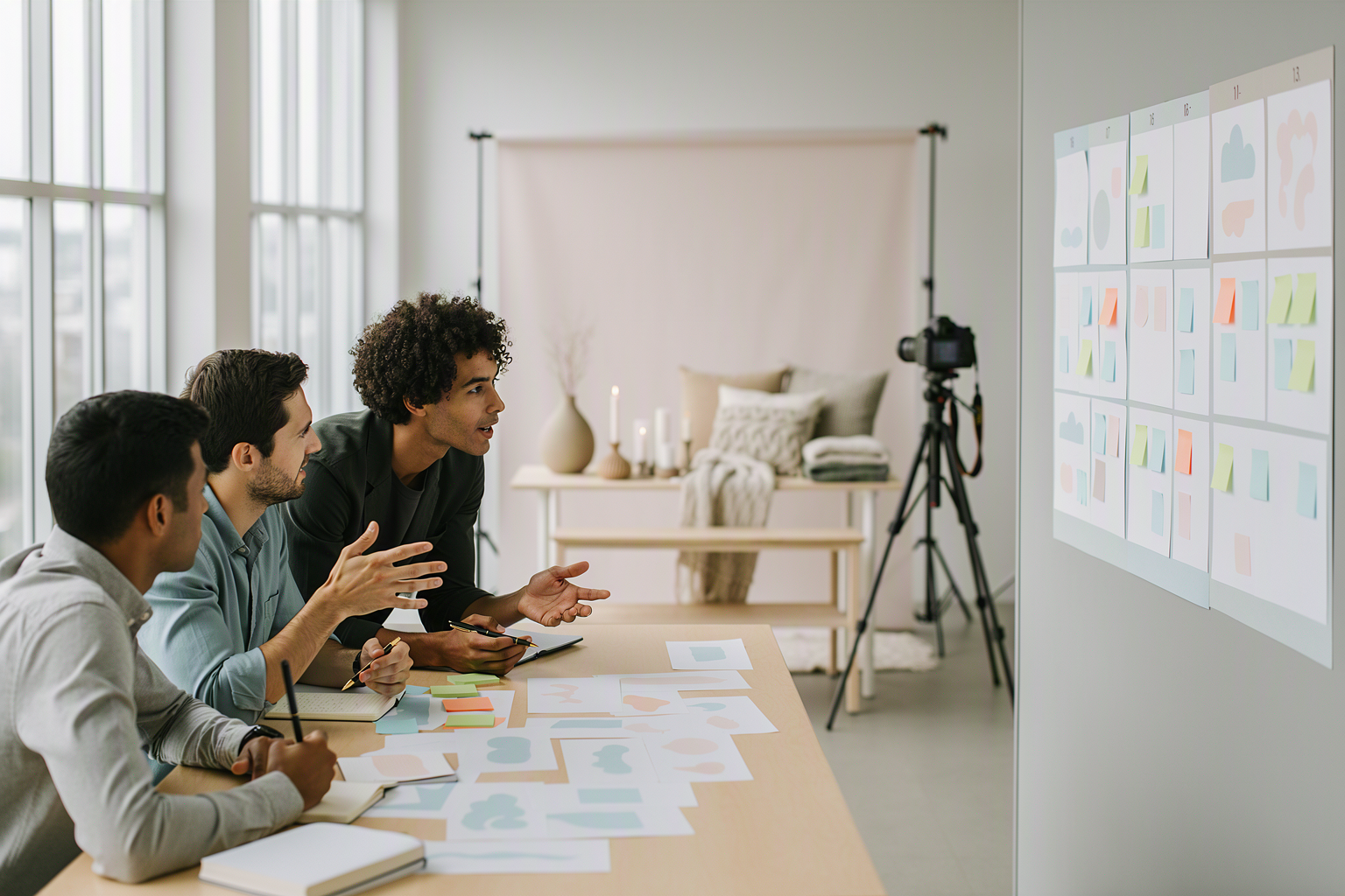 A marketing team reviewing a publishing calendar